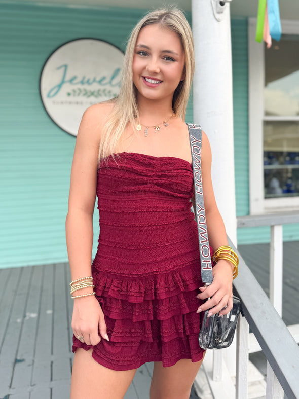 The Ava Strapless Romper Dress-Merlot