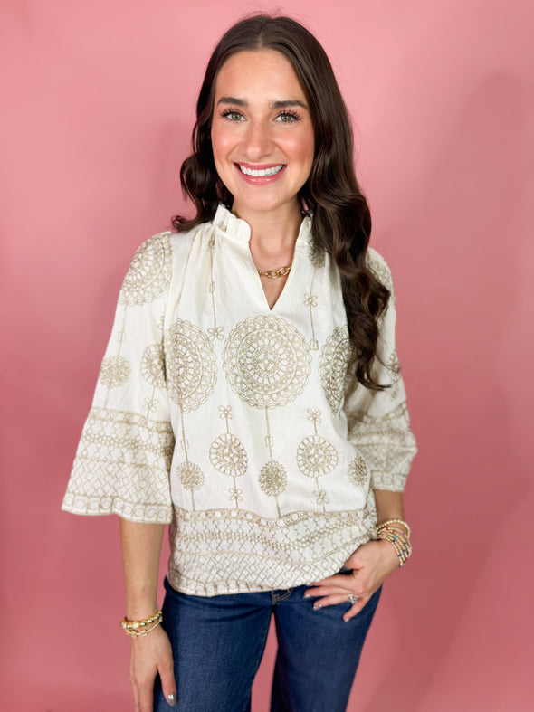 The Zoe Metallic Top-Ivory