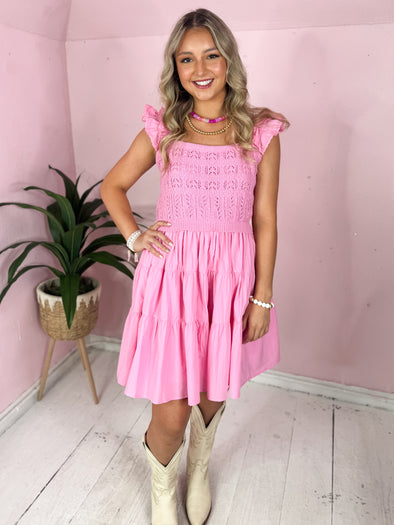 pink tiered dress
