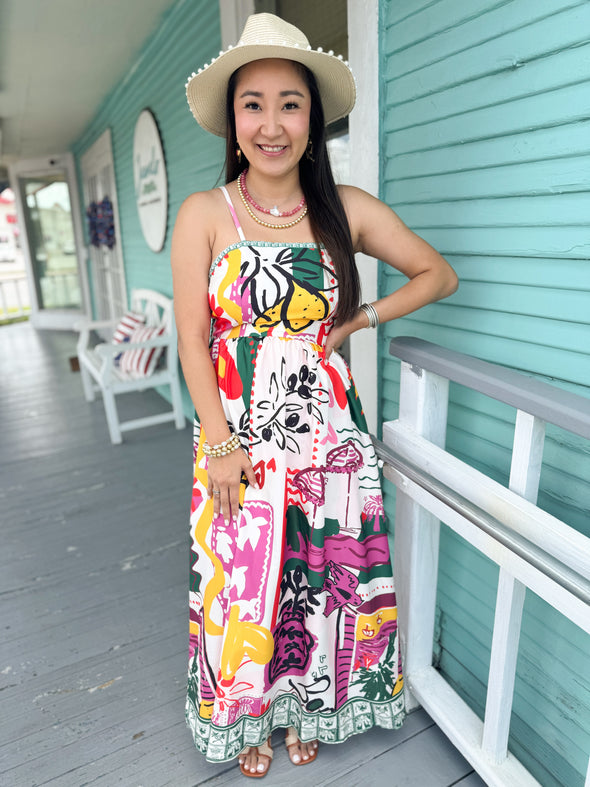 The Megan Tropical Strap Dress-Green