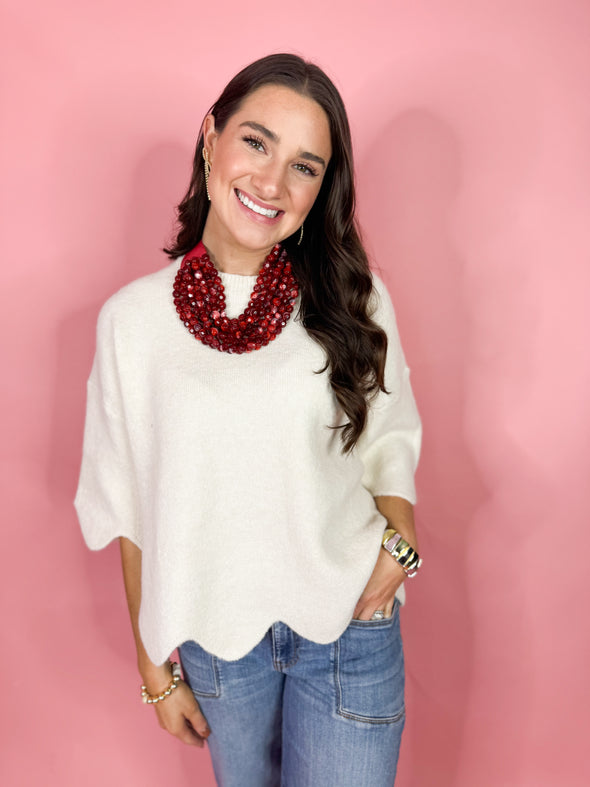 The Haley Scalloped Sweater-Cream