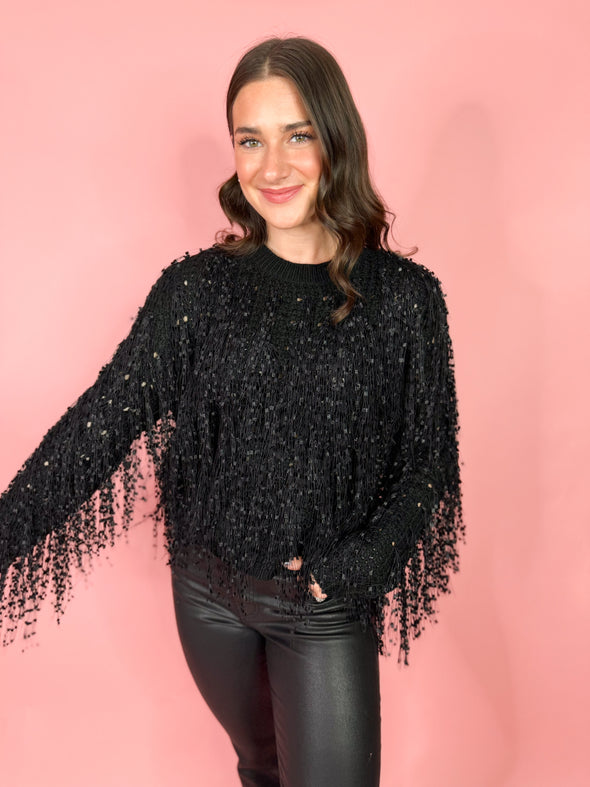 The Carlos Fringe Sweater-Black