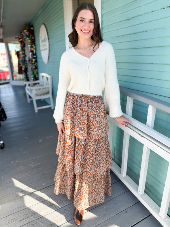 The Ramsey Tiered  Maxi Skirt-Brown