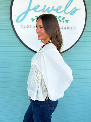 The Alice Lace Trim Top-Cream