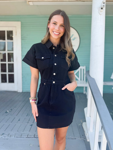 The Bridget Denim Dress-Black