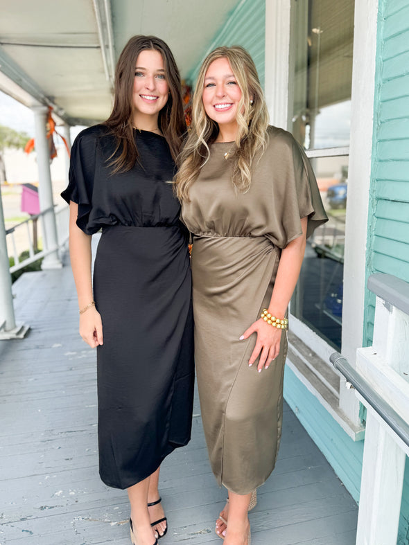 The Laila Asymmetrical Midi Dress-Black