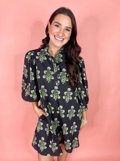 The Flint Floral Dress-Black