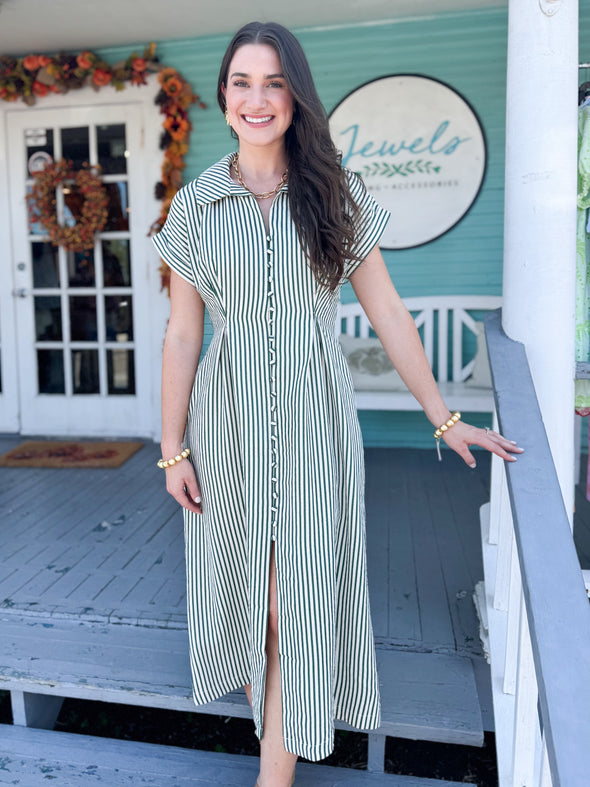 The Hunter Stripe Midi Dress-Green
