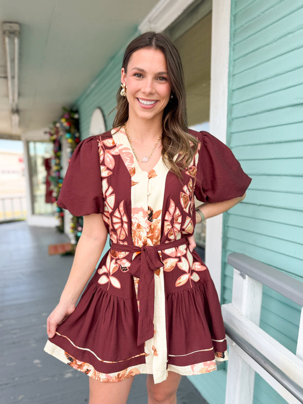 (THML) The Yolanda Floral Dress-Burgundy