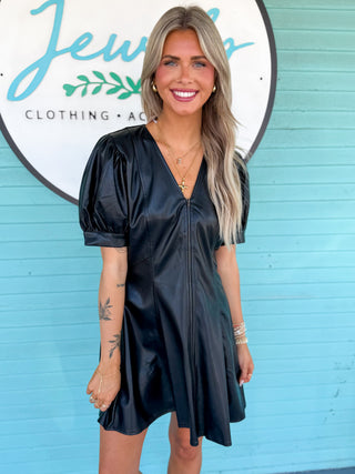 The Susan Leather Zip Dress-Black