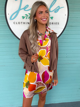 The Avery Pleated Batwing Jacket-Brown