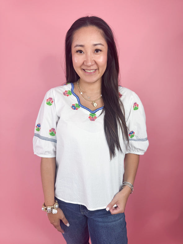 (THML) The Linda Embroidered Top-White