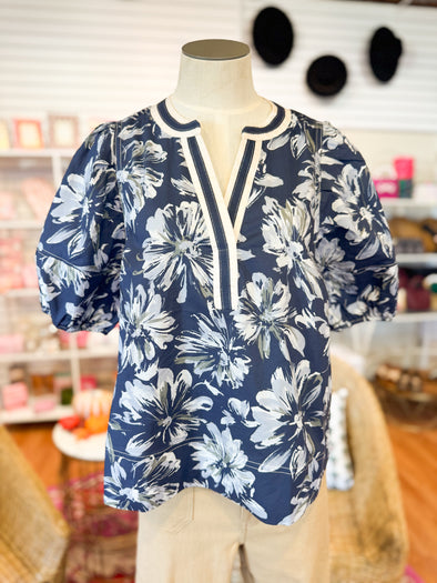 The Teddy Floral Top-Navy