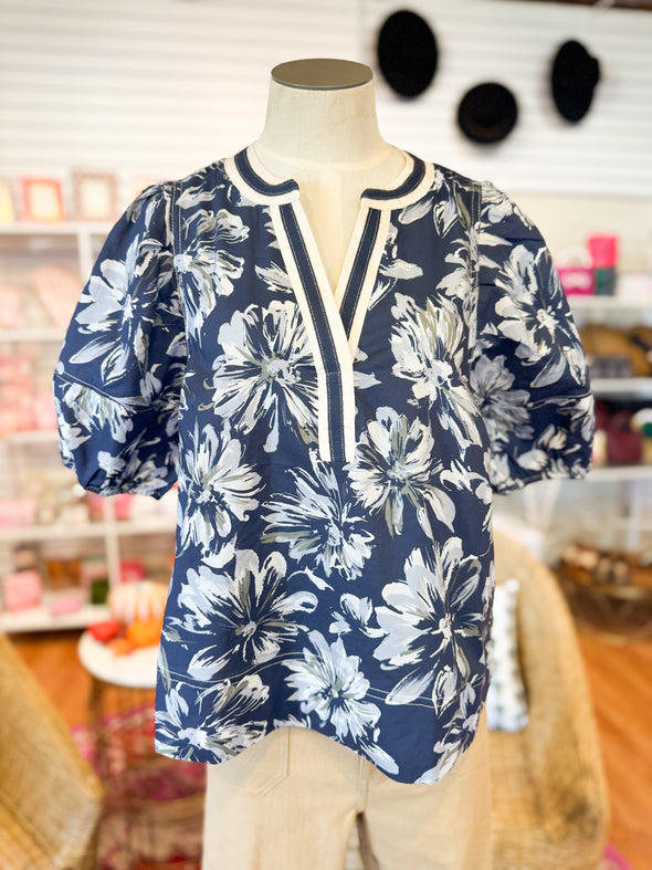 The Teddy Floral Top-Navy