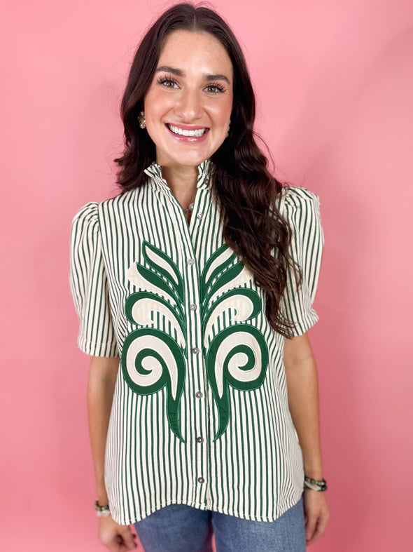 The Lily Striped Top-Green