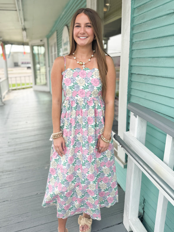 The Larissa Floral Midi Dress-Ivory
