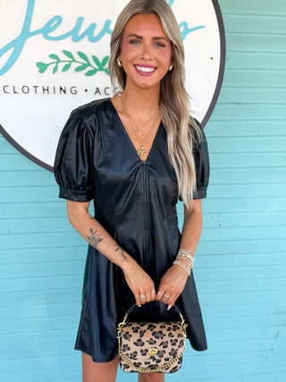 The Susan Leather Zip Dress-Black