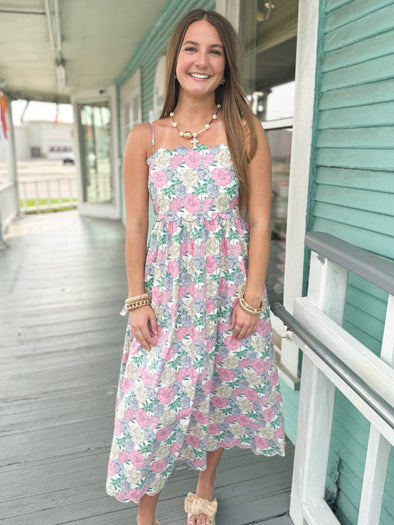 The Larissa Floral Midi Dress-Ivory