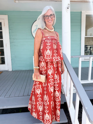 The Shirley Printed 2 Piece Set-Burgundy