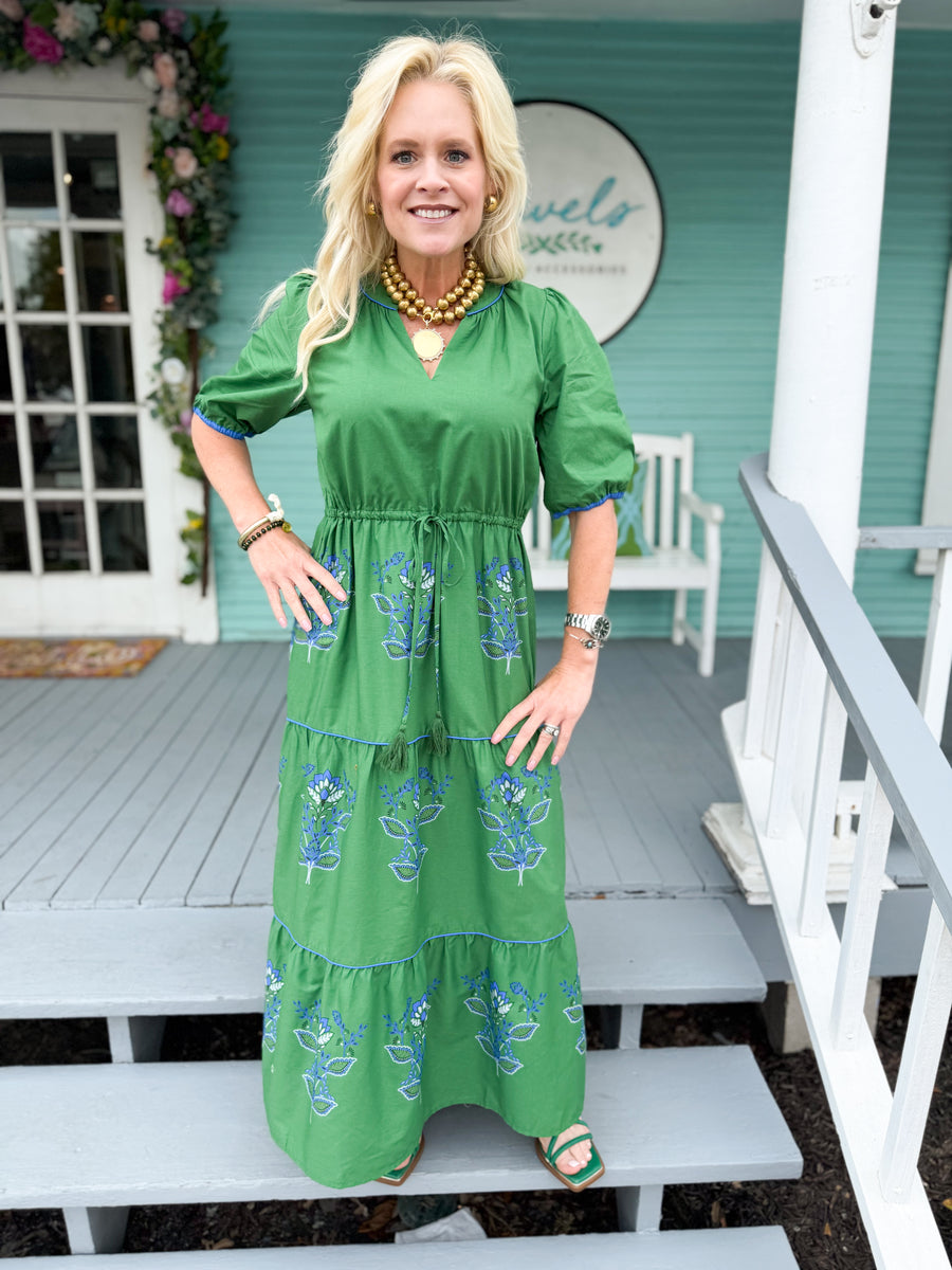 The Meridy Floral Midi Dress-Green – Jewels Clothing and Accessories