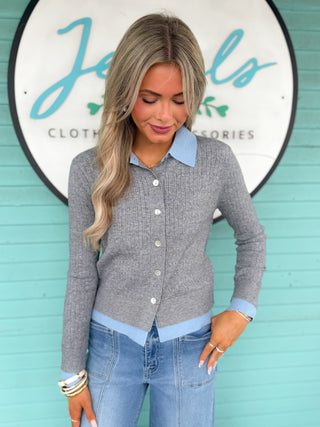 The Lerimie Ribbed Cardigan-Charcoal