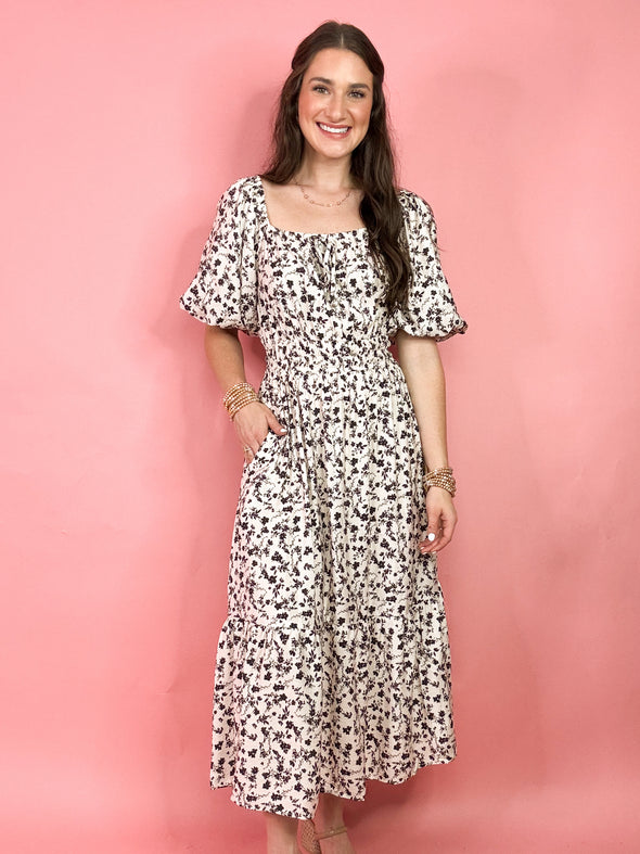 The Gracie Floral Midi Dress-Black
