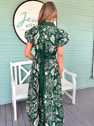 The Sue Floral Midi Dress-Green