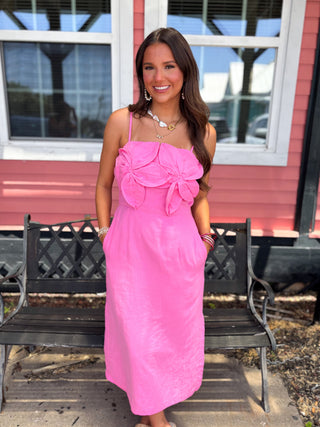 pink midi with floral applique top 