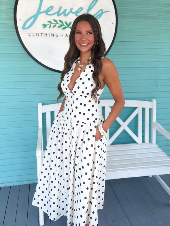 thml clothing maxi dress (THML)The Amber Polka Dot Midi Dress-White S Yellow Floral Jacquard Prom and special occasions 3D flower dress size:*Custom Size*