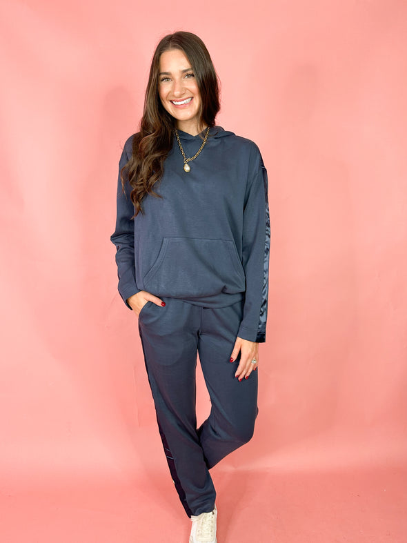 The Hailey Satin Detail Lounge Set-Navy