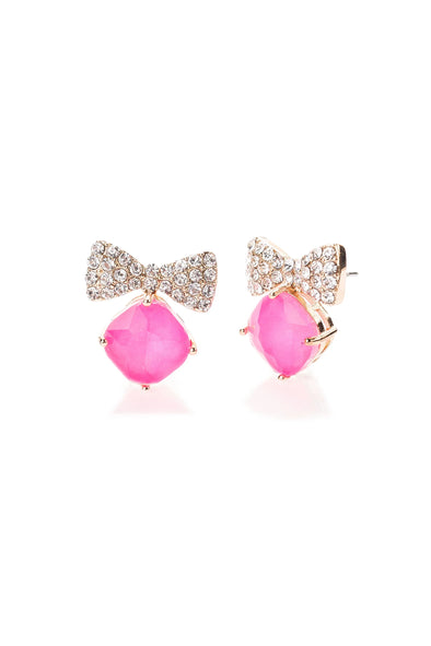 Bow Tie Crystal Post Earring-Pink