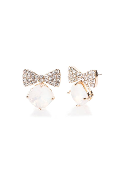 Bow Tie Crystal Post Earring-White