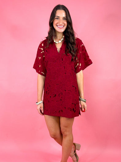 (Buddylove) The Lulu Eyelet Dress-Maroon