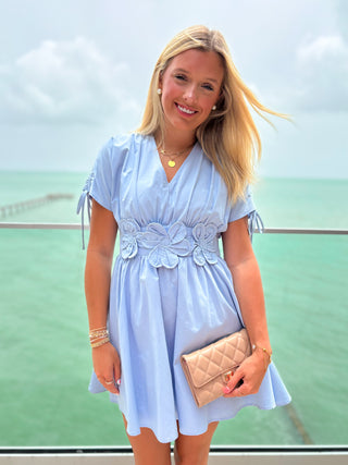 The Hedley Flower Detail Dress-Blue