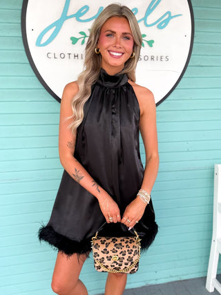 The Fine Feather Trim Dress- Black