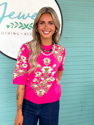 (THML) The Kay Floral Sweater- Pink