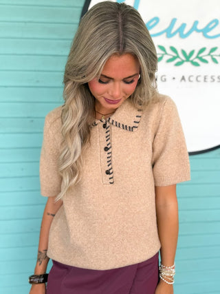 The Kristin Collar Sweater Top-Mocha