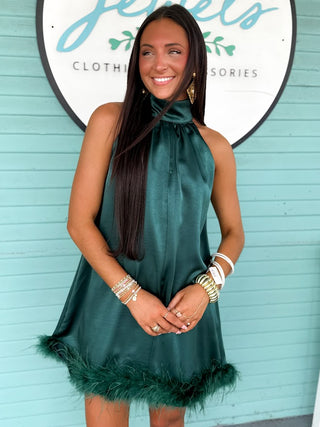 The Fine Feather Trim Dress- Green