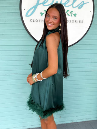 The Fine Feather Trim Dress- Green