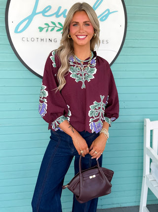 The Folk Floral Blouse- Brown