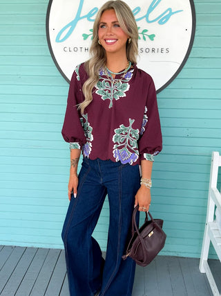 The Folk Floral Blouse- Brown