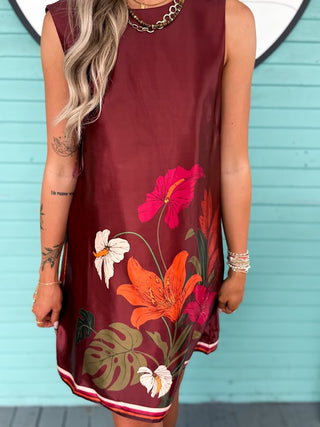 The Skylar Floral Satin Dress-Brown
