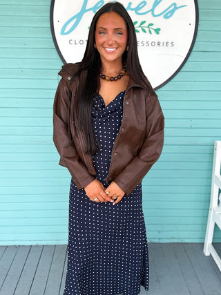 (THML) The Heather Polka Dot Midi Dress-Navy