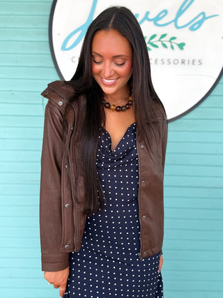(KUT) The Wren Leather Jacket-Chocolate