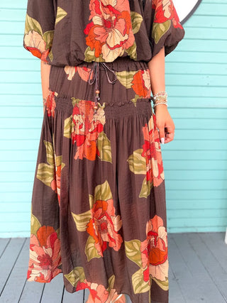 (THML) The Rae Floral Skirt- Brown