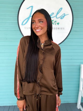 The Ruby Ruffled Jacket- Brown