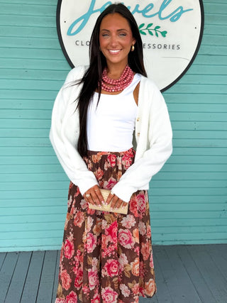The Mary Floral Maxi Skirt-Brown