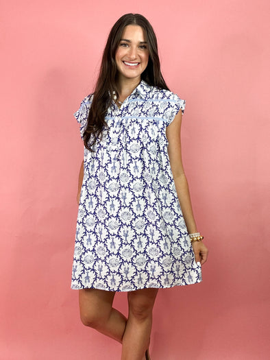 (THML) The Candi Shell Print Dress-Blue