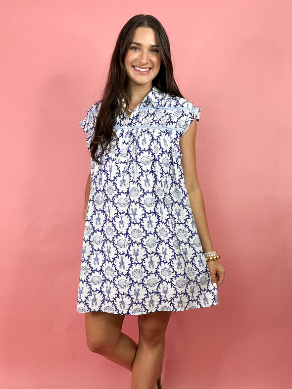 (THML) The Candi Shell Print Dress-Blue