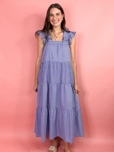 (THML) The Gabri Stripe Midi Dress-Blue